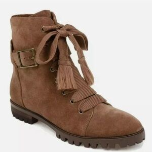 Splendid $199 Celine Lace-up Tassel Suede Leather Boots Buckle Tan Brown 8.5